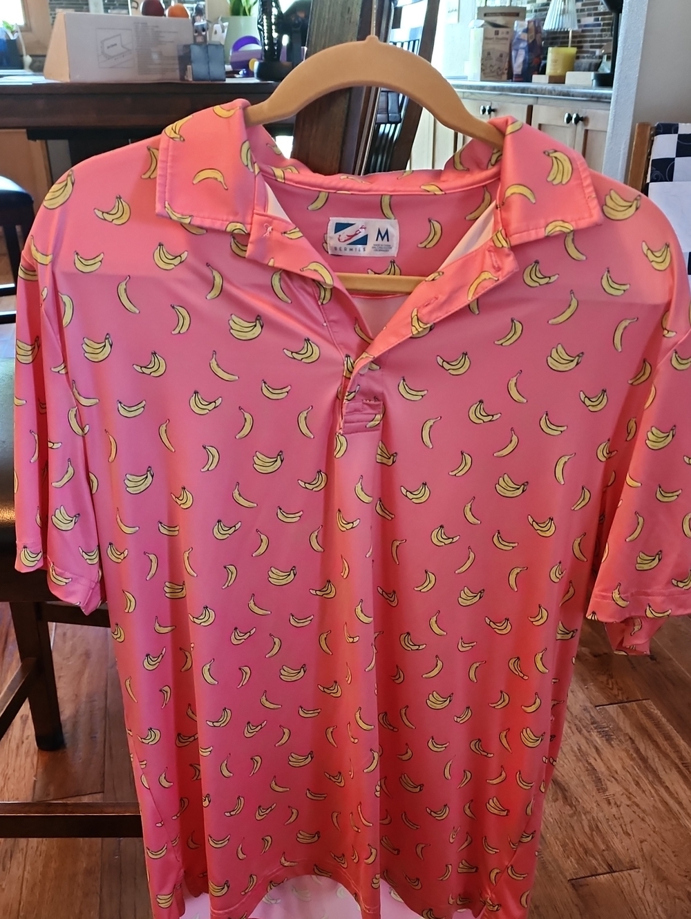 Classic Pink Banana-Print Polo Shirt
